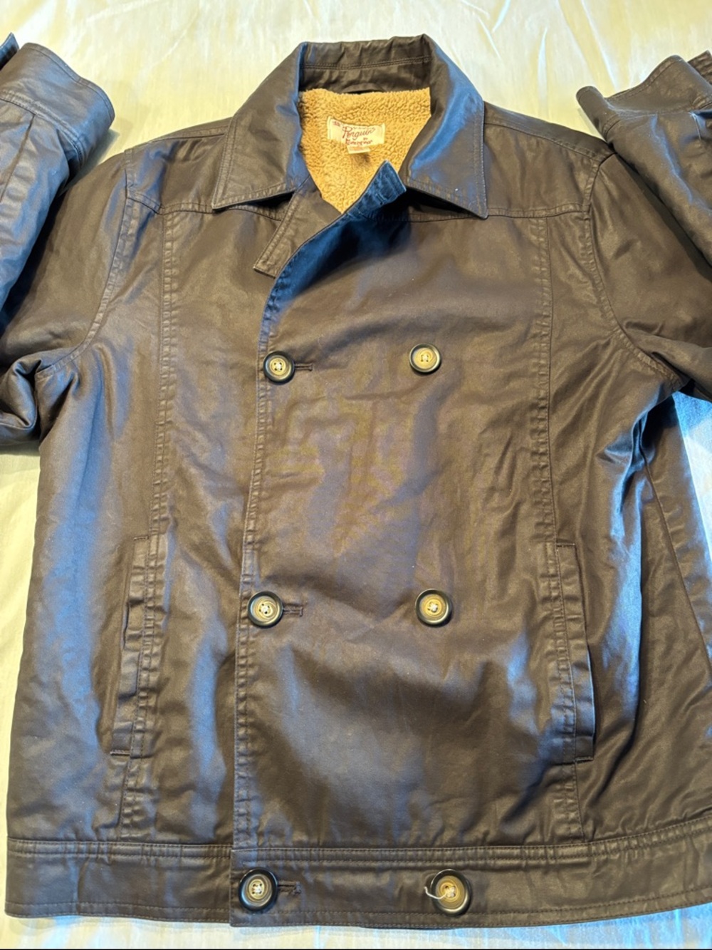 VTG Original Penguin Double-Breasted WaxCotton Sherpa Motorcycle Jacket , M ,$45